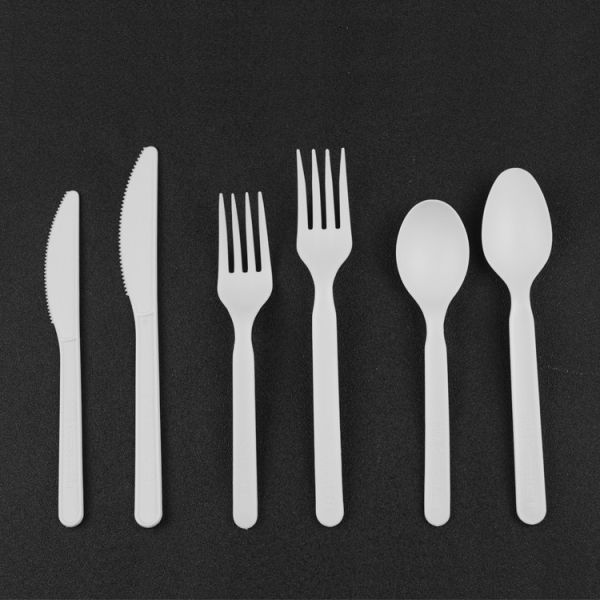 Kraft Paper Box Packaging Sustainable Cpla Cornstarch Plastic Cutlery Set with Napkin