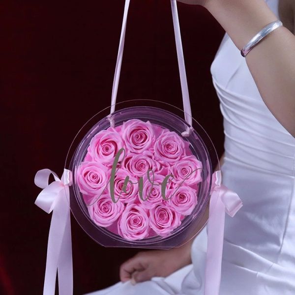 Wholesale Forever Lasting Natural Preserved Real Roses in Acrylic Gift Box Valentines Day Gift