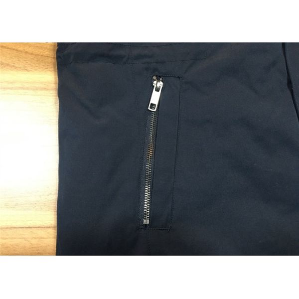 Winter Padded Mens Medium Trench Coat Navy Blue Hood And Zip Through Outwear