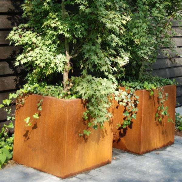 Grandes caixas do plantador de Rusty Square Corten Steel Flower dos potenciômetros do jardim do metal