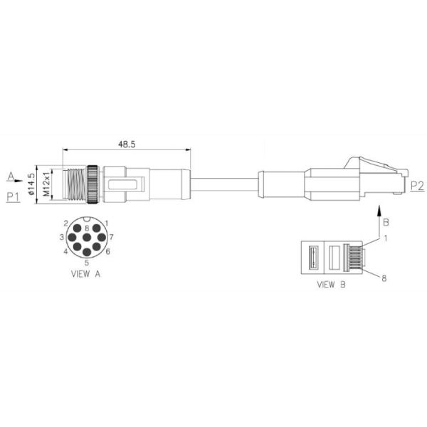 Коннектор M12 с водянистыми 8-контактными формованными розетками