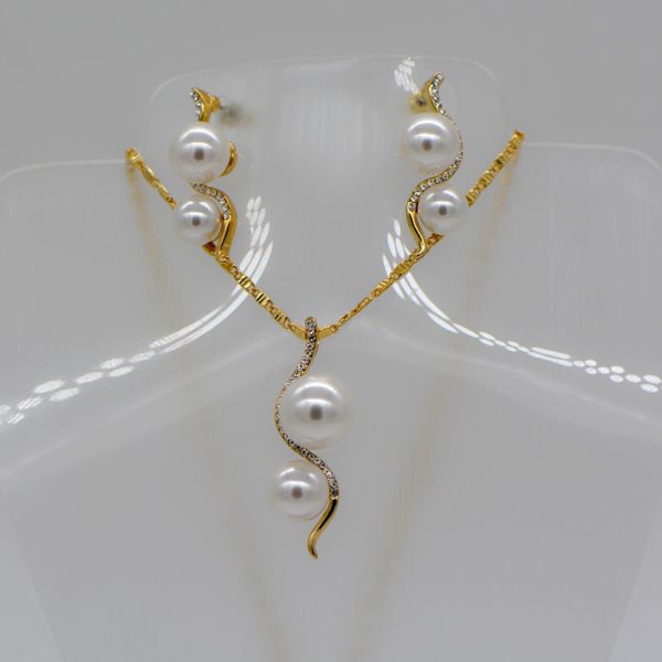 Pearl Trendy luxury crystal Necklace pendant 18K Real Gold Plated Necklace Earrings