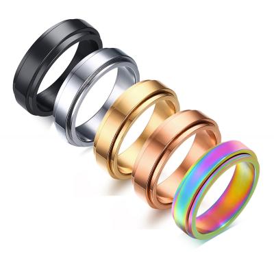 Anneaux de mariage en acier inoxydable arc-en-ciel rotatif réglable en or rose plaqué