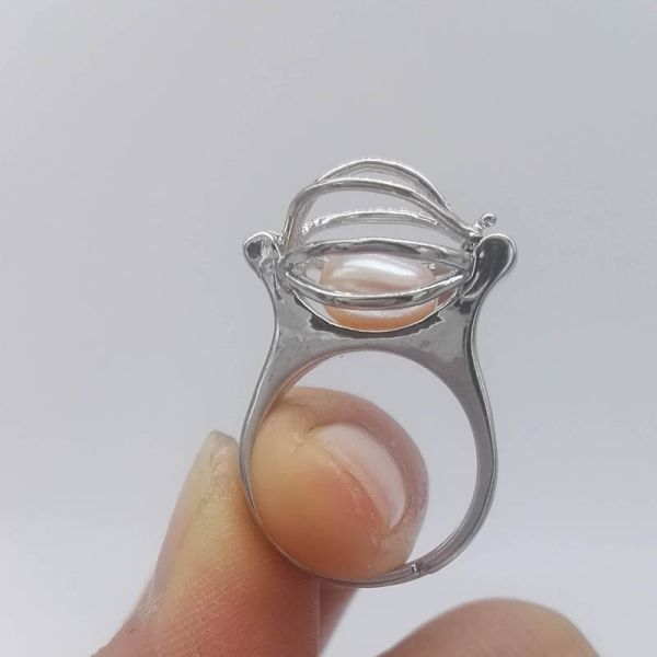 Unique Love Wish Pearl Bead Ring Cage Design Adjustable Women or Men Ring