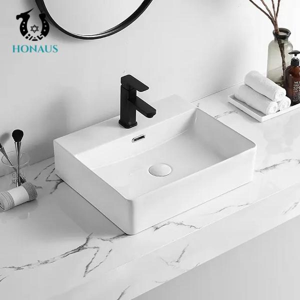 Stylish Solid  Bathroom Countertop Basin Above Counter Rectangular Sink 600mm
