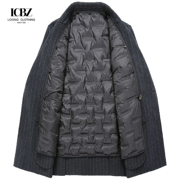 Puro de lã Vertical Stripes Double-breasted casaco masculino com comprimento curto e caxemira