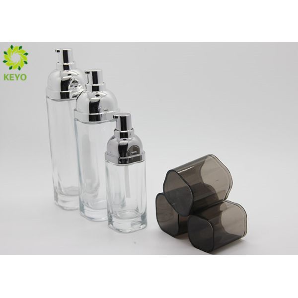 100ml Square Shaped Clear Empty Lotion Bottles With Pump , Glass Cosmetic Package