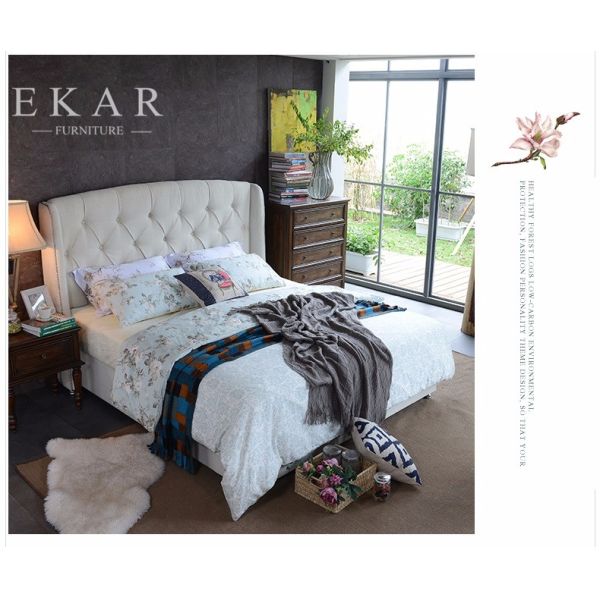 Headboard Upholstered Fabric King Wooden Bed