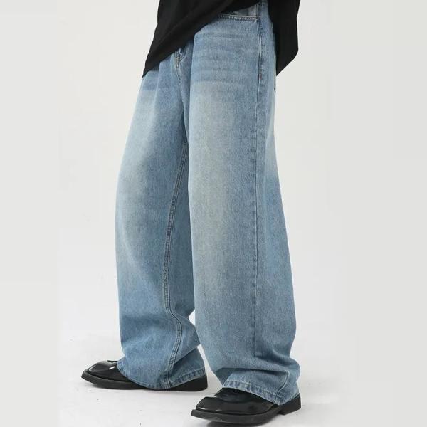                  Streetwear Men′s Pant Blank Baggy Denim Distressed Vintage Stacked Flare Jeans Pants             
