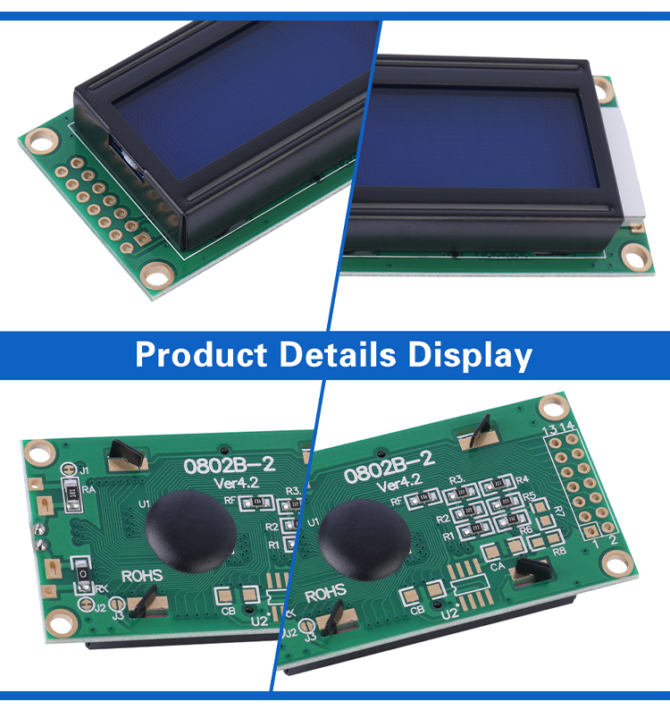 Blue Film White Letters 0802B-2 Character Dot Matrix Screen 02X8 LCD 8*2-Character LCD Screen COB LCD Module
