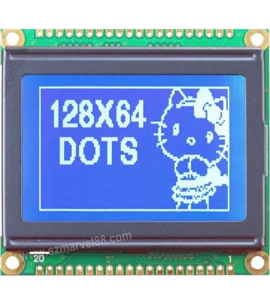 M12864E2-B3, 12864 Graphics LCD Module, 128 x 64 dot-matrix Display, STN BLUE, transmissiv