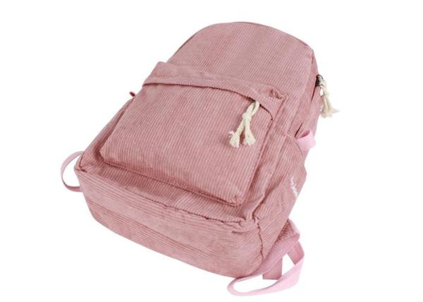 Customized 100% Cotton Backpack Pink Beige Corduroy Back Pack
