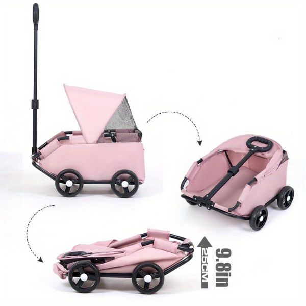 Wholesale Foldable Pet Stroller, OEM ODM 4-Wheel Pet Trolley with Mesh Ventilation for Small Pets