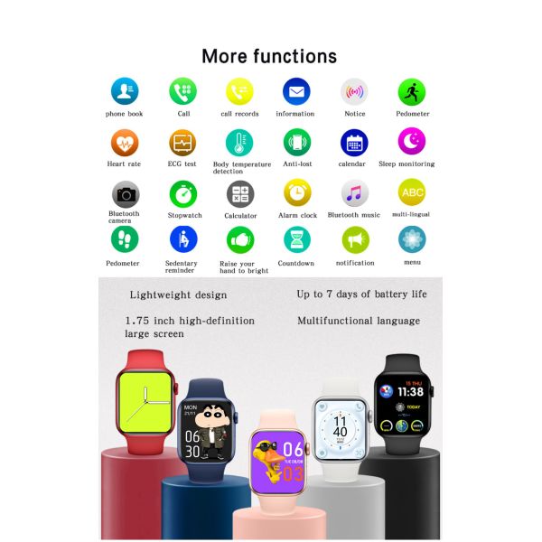 Silica Gel  1.75 Inch Touch Screen Smartwatch 170mAh Rechargeable