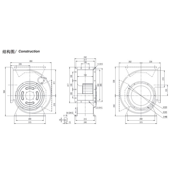 Rolo que abriga o fã centrífugo do ventilador do fã com o motor externo trifásico do rotor de 6 Polos