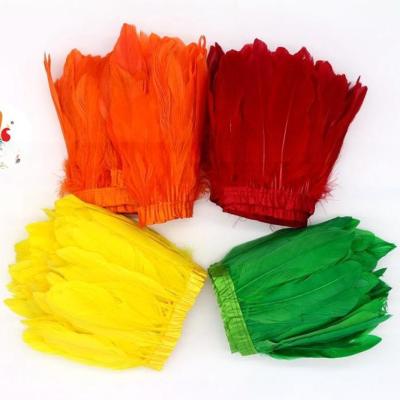 Decoração de vestido Frange de penas de ganso Trim com fitas de fita de cetim e padrão tingido