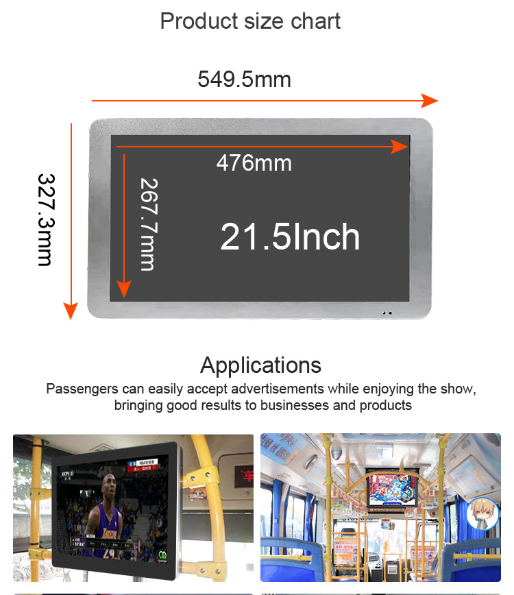 Стена установила 21,5 экран рекламы автобуса дюйма TFT LCD