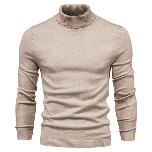 Solid Color Viscose/Cotton Pullover Sweater Slim Fit Turtleneck for Men's Casual Wear