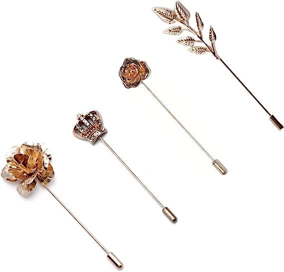 Men's Metalic Gold Flower Lapel Pin/Shirt Stud Brooch Golden, Gentleman's Essentials Premium Handmade Flower Lapel Pin