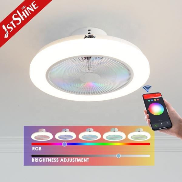 Ventilador de teto LED de 19 polegadas / OEM com acabamento branco e lâmina oculta de luz da atmosfera RGB
