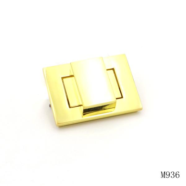Rectangle Bag Turn Lock Gold Plated Metal Turn Lock For Lady Bag