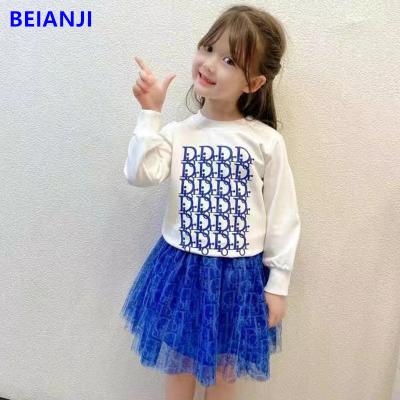 Suéter infantil sem capuz beianji 2 peças estampado azul manga longa para meninas