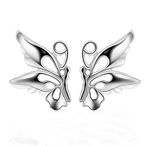 Women's Fashion 925 Silver Plated Butterfly Style Stud Earrings (EESTUD09)