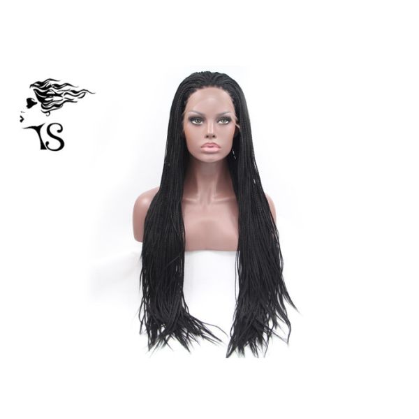 Extra Long Black Synthetic Braided Wigs , Box Fully Braided Lace Front Wigs