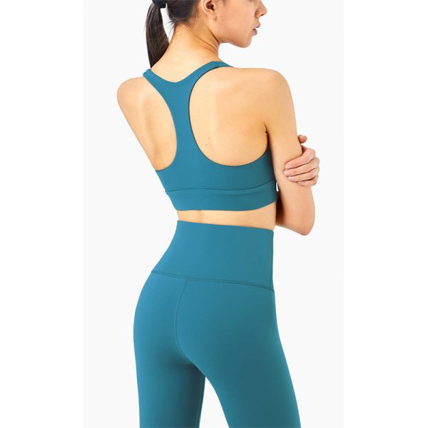 Front Zipper Womens Sports Bra Shockproof High Impact Racerback Tops