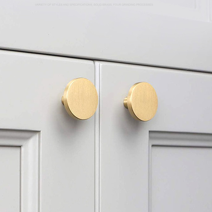 Modern Classic Round Solid Brass Knobs with Brushed Gold Finish for Dresser Drawer Bedroom & Bathroom Cabinets & Kitchen Use
