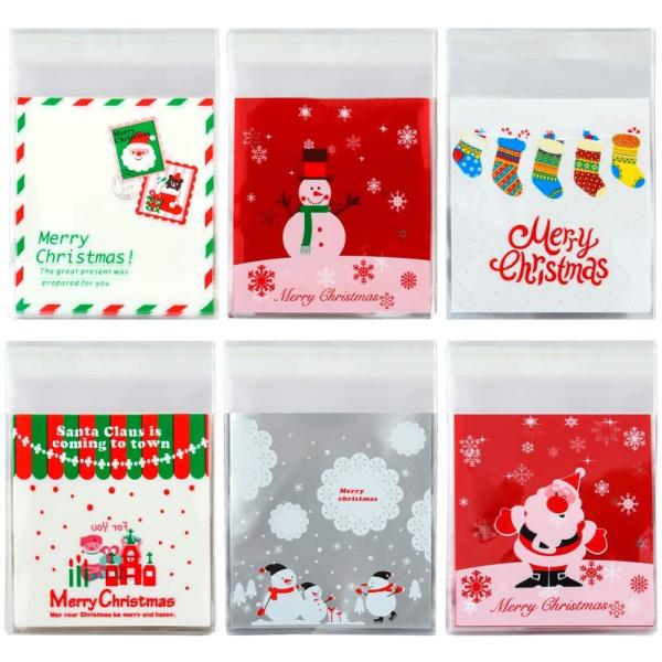 PE SELF ADHESIVE CLEAR CHRISTMAS CELLOPHANE TREAT BAGS FOR PACKAGING CANDY OR COOKIE