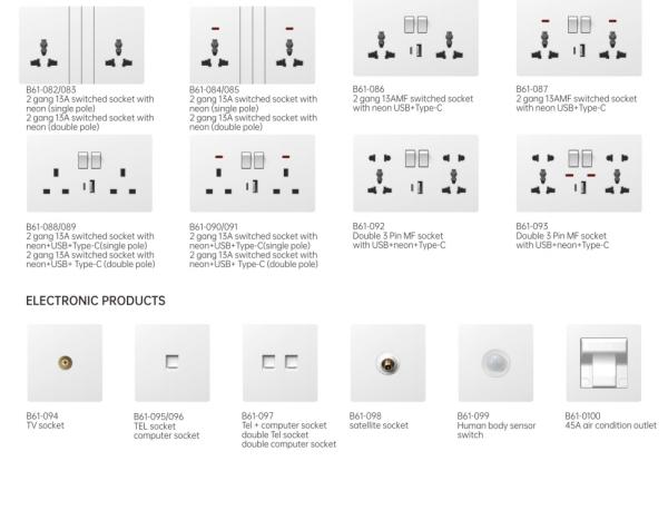 Factory Wholesale 10A, 13A, 16A, 20A, 45A New Design PC Ultra-thin Modern Luxury Wall Switch Socket