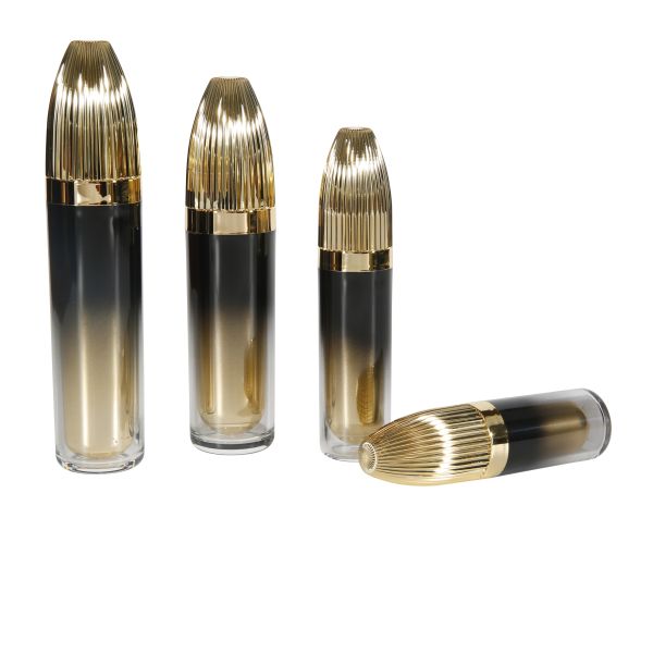 Tipo de bomba Con anillo de aluminio Oro negro Acrílico Crema cosmética Envasado Jar 30ml Botella de spray Envasado de lujo para el cuidado de la piel