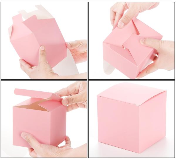L*W*H cm Custom Recycle Folding Square Shopping Gift Box Pink Recyclable Rigid Ivory Board Paper Box