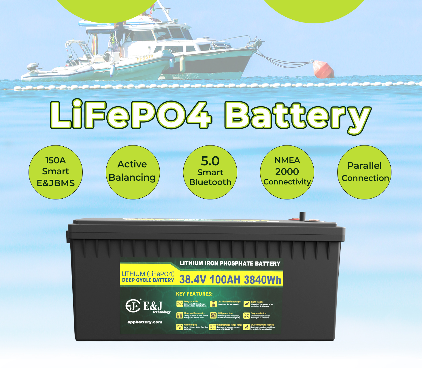 36V 100Ah Smart LiFePO4 Battery Pack With Bluetooth & CANBUS 4000 Cycles For Solar & UPS