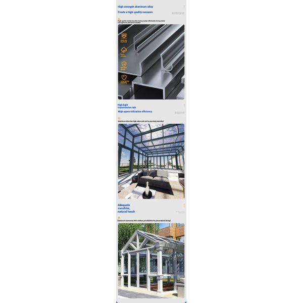 Customized Modern Glass Prefab Patio Aluminium Solarium Free Standing Sunroom for Four Seasons for Villa Residential Outdoor Use