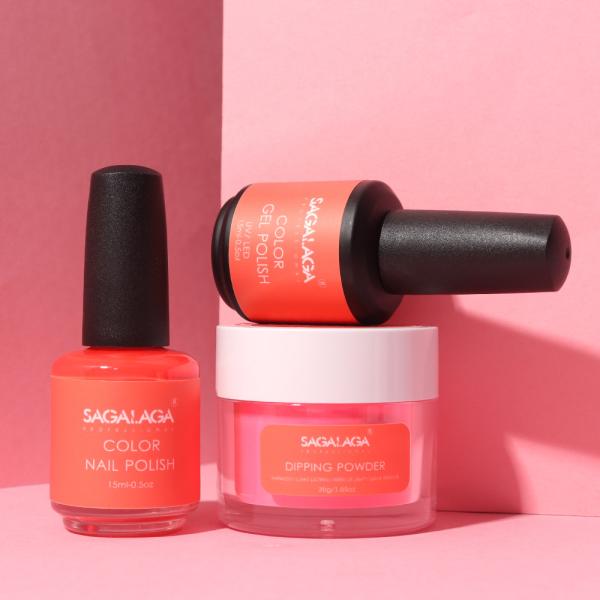 Professional Color Matching Soak Off Led Gel Polish and Nail Polish With High Pigment Dip Powder 3 in 1ombre Kit