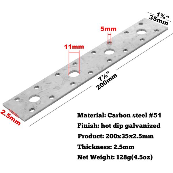 Galvanized Metal Fixing Bracket for Wood Repair Single-side Bracket 2-2.5mm Thickness