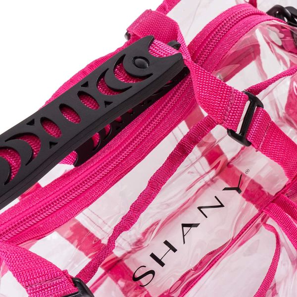 Pink Clear PVC Makeup Bag - Large Size Professional Makeup Artist Rectangular Tote with Strap