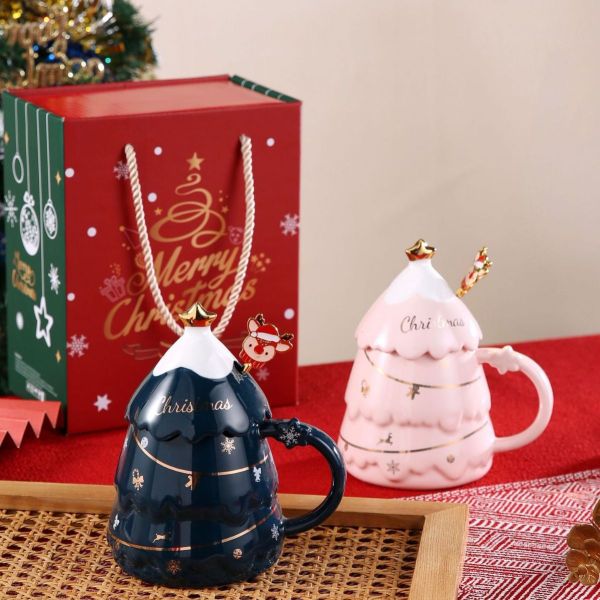 Christmas Gift Mug Set With Lid And Spoon Customized Color For Office Afternoon Tea Cup