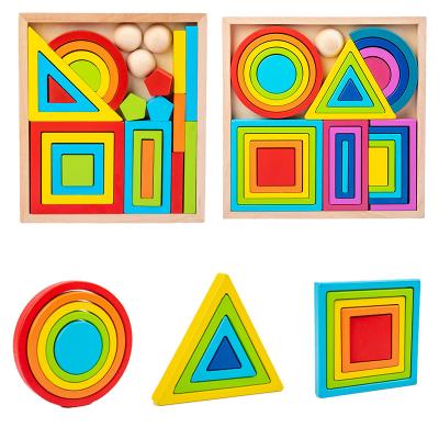 Wooden Montessori Baby Developmental Toys Art Geometric Creative Puzzle Rainbow