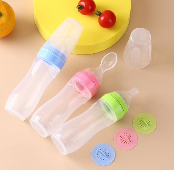 Baby Feeding Bottle With Spoon Suction Flexible Silicon Feeder Dropper Labels Squeeze Bottles For Babie
