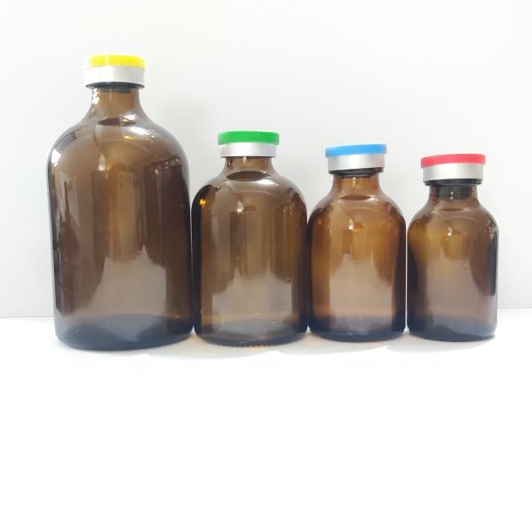 Frasco para Injecção de Vidro Ambrado Fechado com rolha de borracha em 20 ml 30 ml 100 ml Capacidade