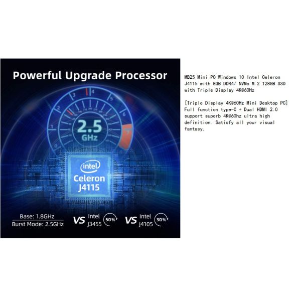 8GB RAM Mini Computer Box Intel J4115 CPU  M.2 NVME 128GB / 256GB SSD
