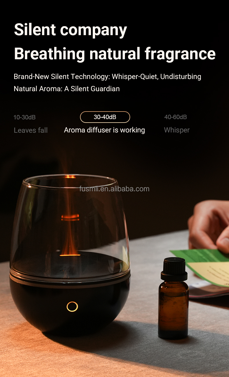 FUSMLI ODM 5V Aromatherapy Portable 3D Glass Body 120ML Type-C Aroma Diffuser Crystal Flame Lightweight