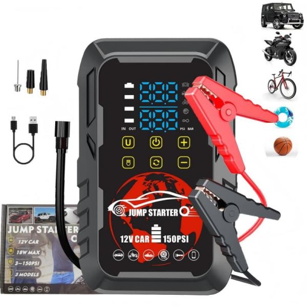 Portable Car Jump Starter with Air Compressor 12V High Power Emergency Kit