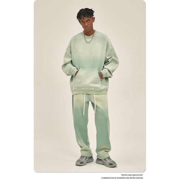 Vintage Men's Oversized Loose Cotton Long Sleeve Round Neck Pullover Sweatshirt