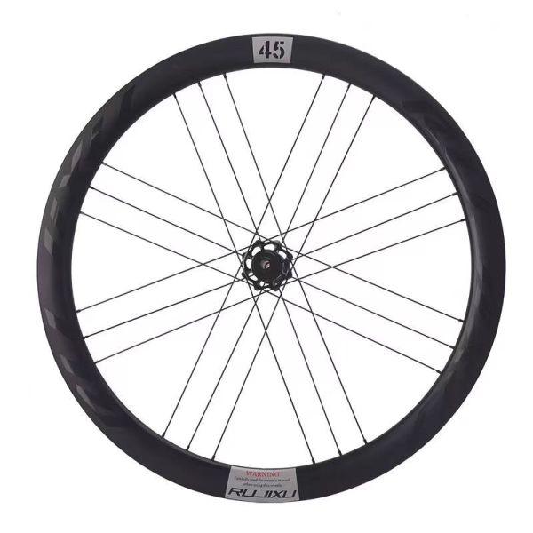 700C Road Disc Brake Carbon Fiber Bicycle Wheel Set 45mm/50mm Center Lock Titanium 24H by RUJIXU