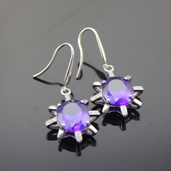 925 Sterling Silver Oval Champagne Cubic Zirocnia Dangle Earrings(E06J)