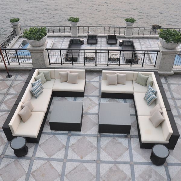 Outdoor Character Nordic Style Hand-woven Garden Sofa Furniture Natural Rattan Cane Wicker Double Sofa Set